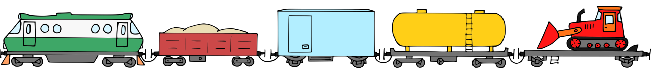 Autorská ilustrace vlak lokomotiva s nákladními vagóny Hravé stroje